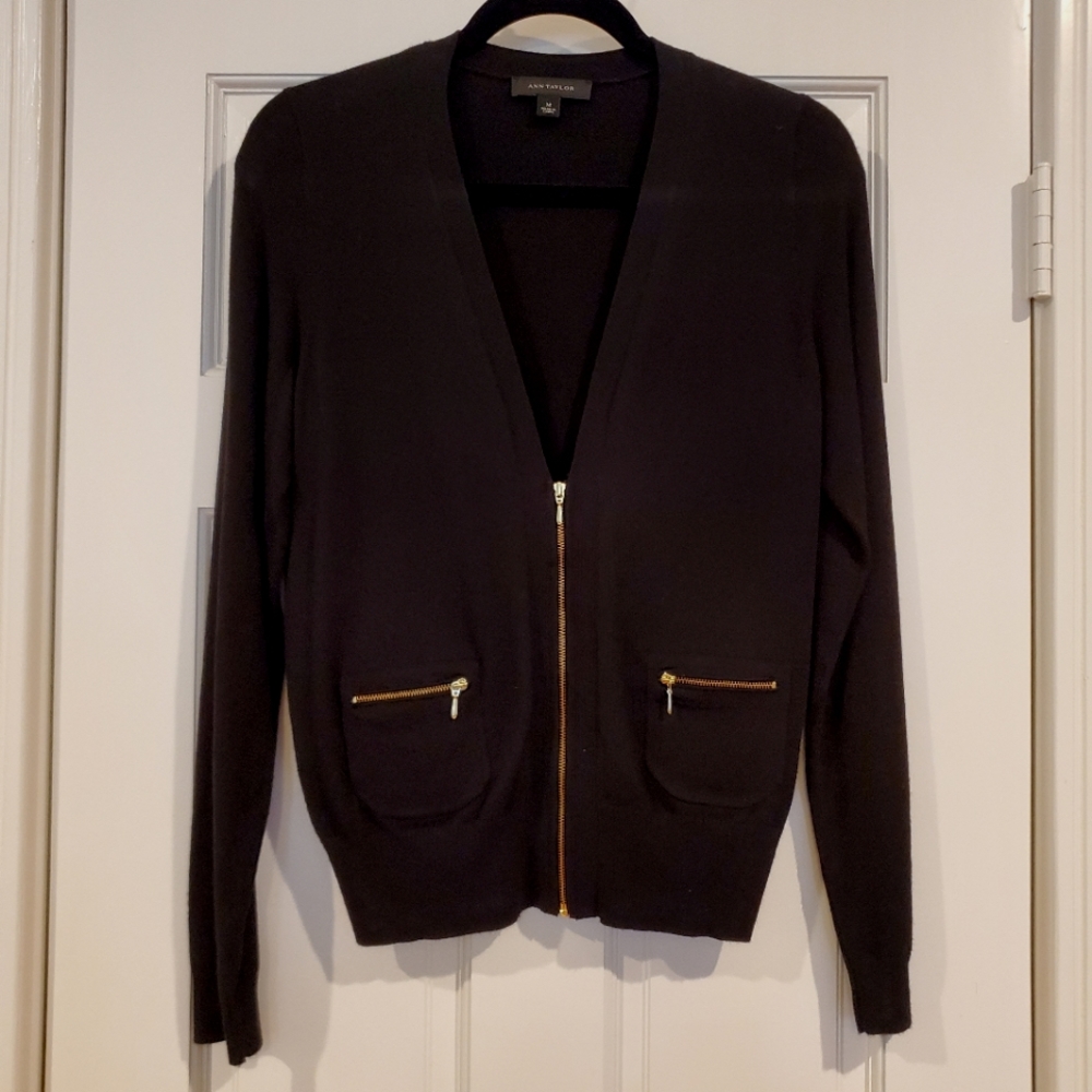 Ann Taylor Black V Neck Cardigan Medium
